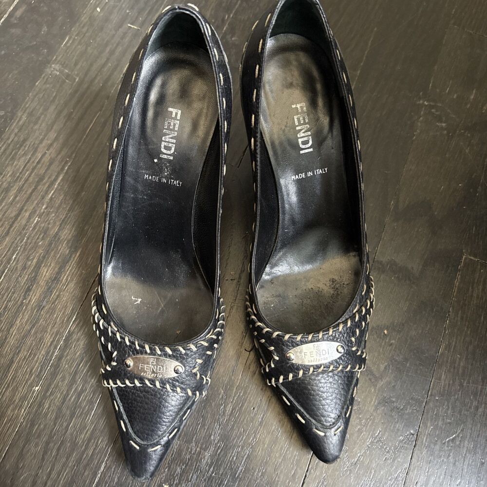 Fendi Zucca Heels FF Logo Slip On Pointed Toe Stilettos Pumps Women's 36.5 - Picture 2 of 12